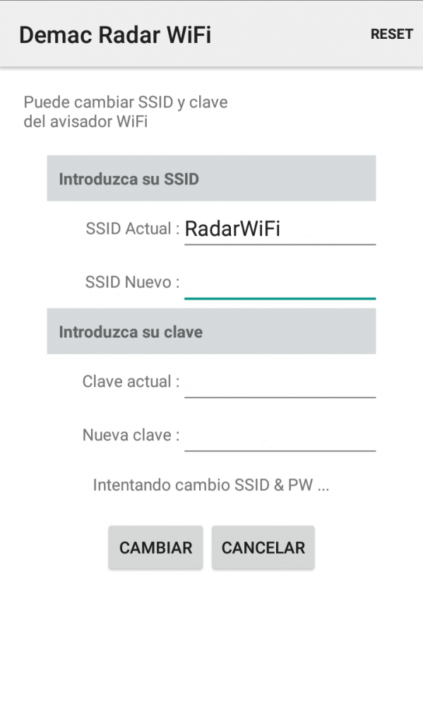 Captura de aplicación de actualización wifi